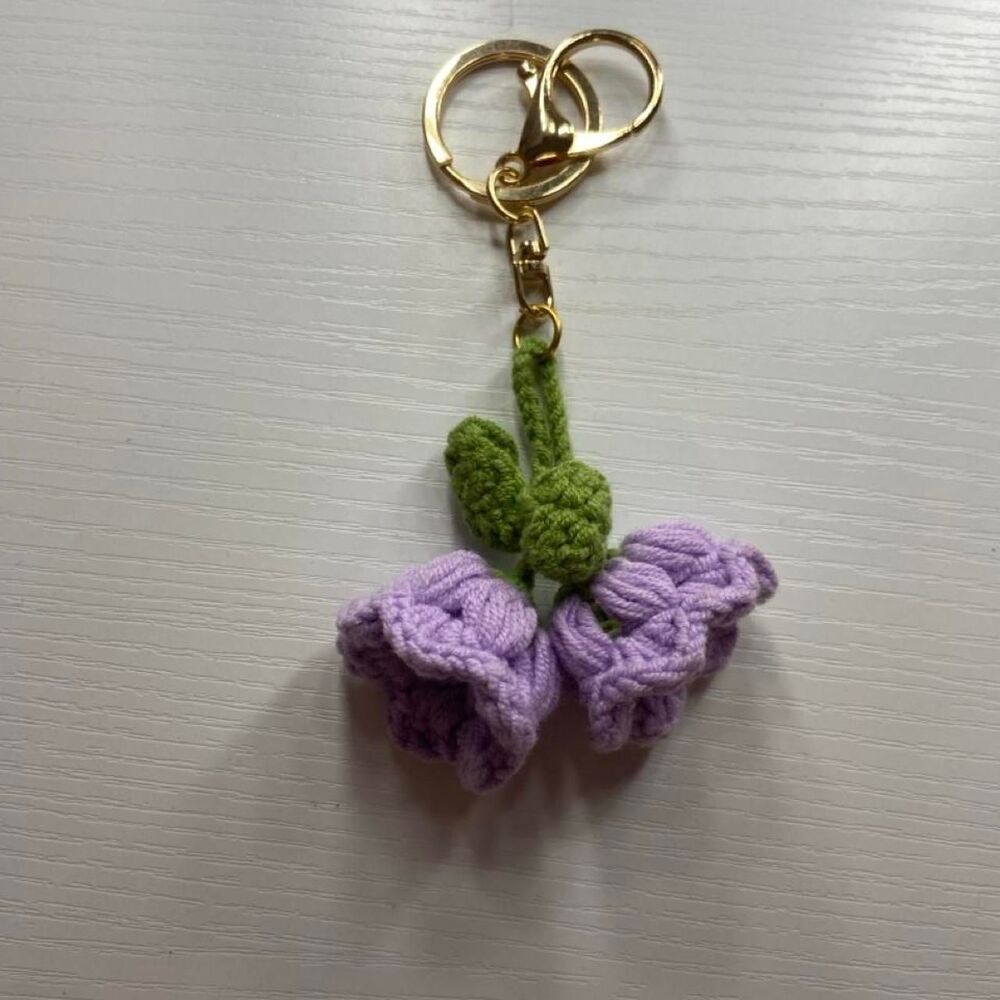 Purple Flowers Handmade Crocheted Keychain
